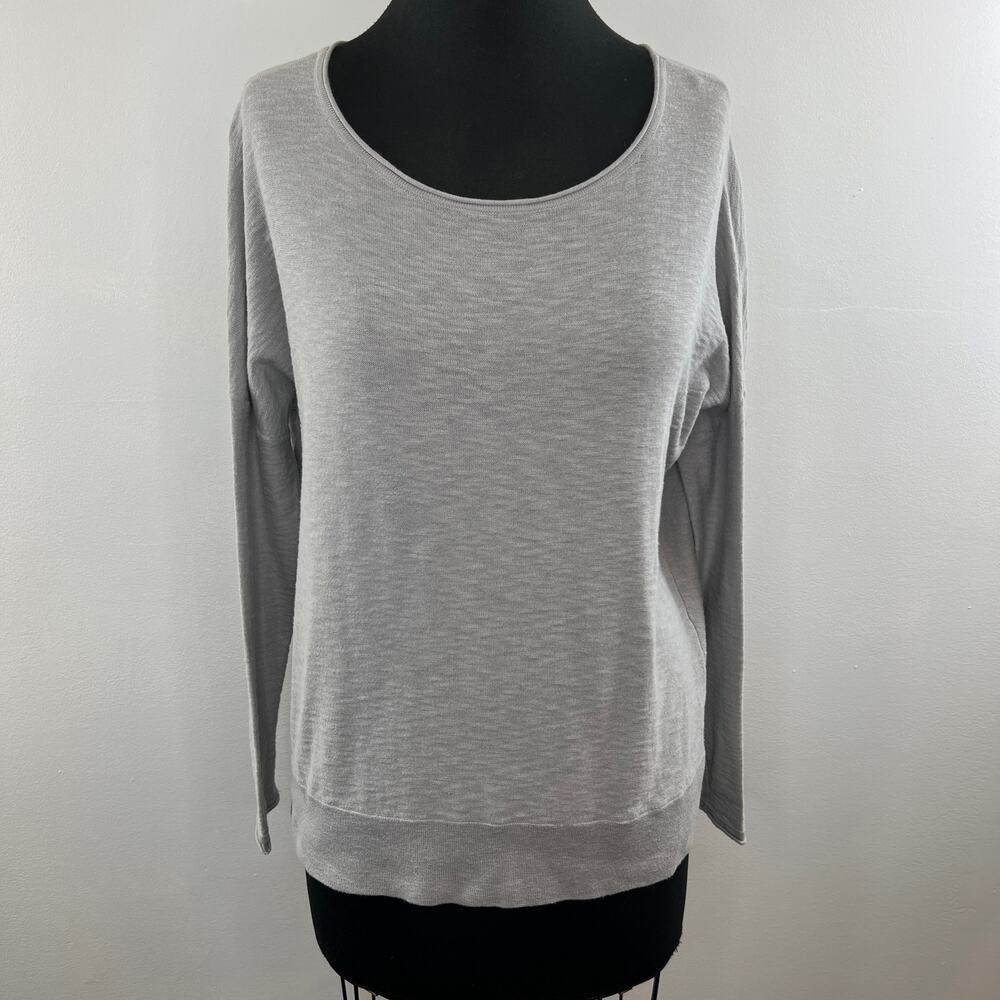 Vince Heathered Gray Long Sleeve Rolled Scoop Neck Cotton Pullover Top Size S